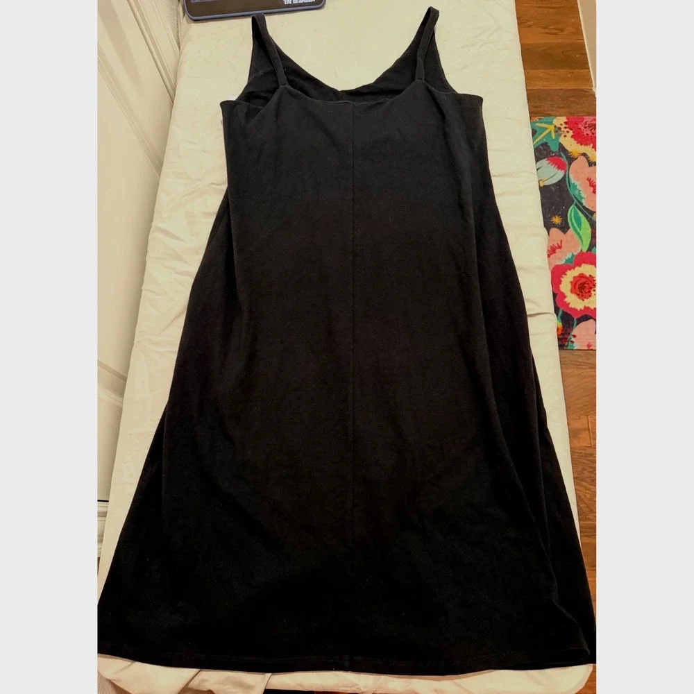 Eileen Fisher Black Organic Cotton Stretch Cami Slip Dress Built-in Bra Med NWOT